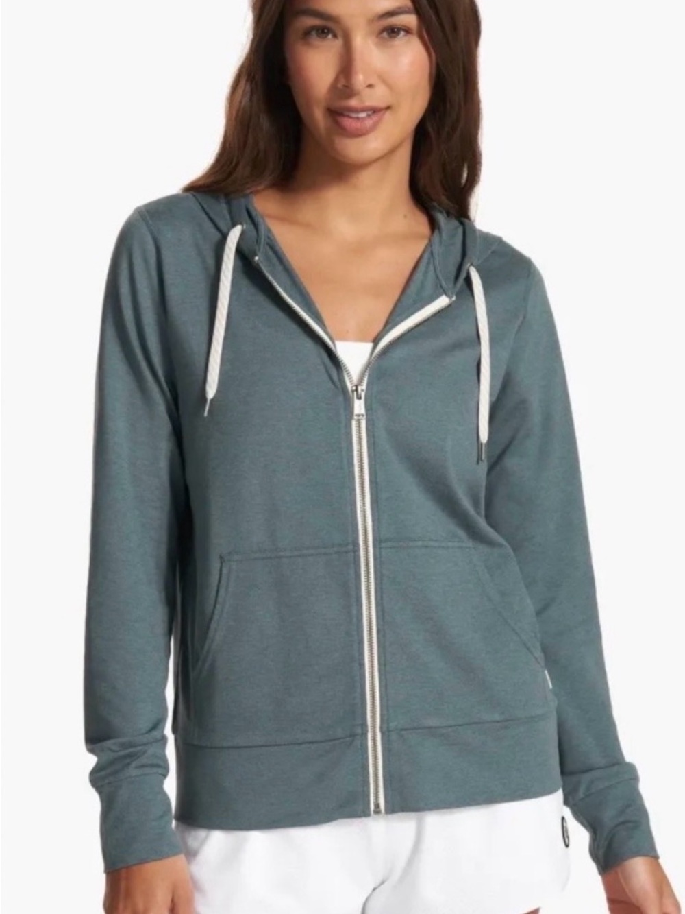 Vuori Blue/Green Full Zip Hoodie with White Drawstrings Size L